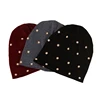 Geebro Women Soft Cotton Hats With Bead Accessories Fashion Baggy Caps Solid Color Warm Adult Outdoor Casual Skullies Beanies 2