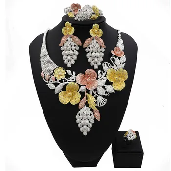 

TSROUND Colorful Rich Pendant Grape Flower Necklace Women African Dubai Jewelry Sets Engagement Ring Bracelet Earring Set