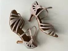 WUXIJIAO-Zapatos de baile de satén con diamantes de imitación para mujer, baile latino, suela suave, para salsa, tacón de 5 a 10cm