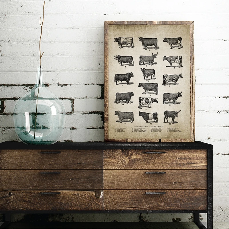 Vintage Farm Animals Canvas Painting Art Decor