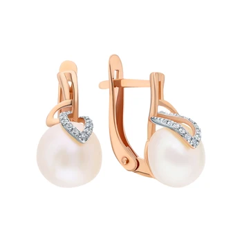 

Gold earrings with cubic zirconia and pearls cultured sunlight sample 585