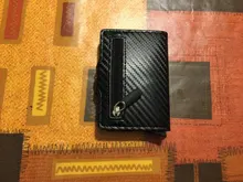 Tarjetero de Metal RFID con botón para hombre, Cartera de fibra de carbono con protección, delgada, antirrobo, 2021