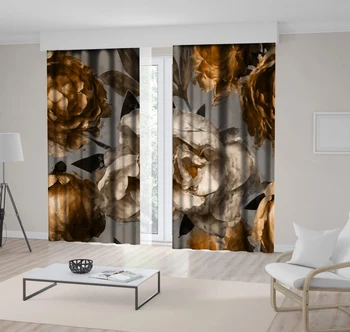 

Curtain Vintage Floral Pattern with White and Gold Peonies Blooms on Grey Background Artwork Printed