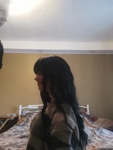 Peluca de cabello sintético largo con flequillo para mujer, 24 pulgadas, resistente al calor, Color negro y gris