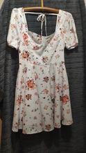 White Dress Clothing Short Puff-Sleeve Flower-Print Zipper Southpire Elegant Summer Womens