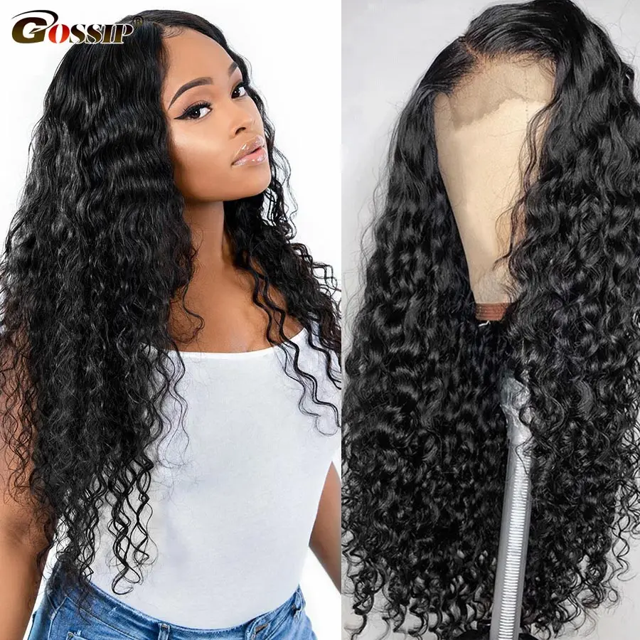 Wig 360 Lace-Frontal Water-Wave Curly Human-Hair for Black-Women Remy