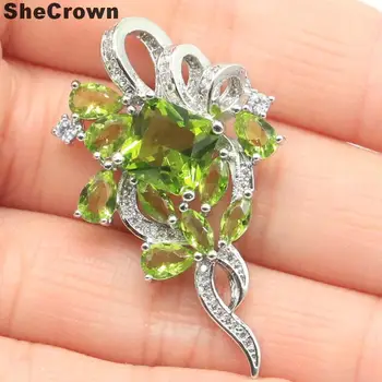 

42x25mm Classic Created Green Peridot White CZ Gift For Mother Silver Pendant