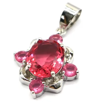 

31x19mm Gorgeous Created Pink Tourmaline Gift For Ladies Wedding Silver Pendant