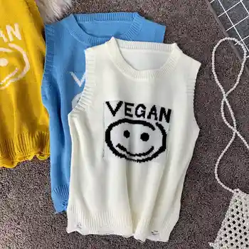 

Autumn Female Student Casual Temperament Knitted Pullover Vest letter emboridery Sleeveless V-neck Sweater Vest 2019 autumn
