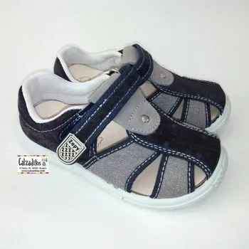 

Canvas sandals jeans navy blue and gray padded with velcro, Lonettes Dobsons.com for kids