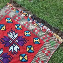 Ручной работы Племенной настенный турецкий ковер килим 2'9'' X 3'7''/84X110 cm