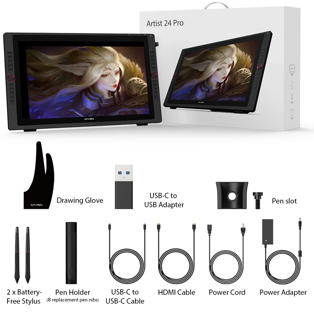 XP-Pen Artist 24 Pro 23.8 inch Drawing Graphics Tablet Pen Display Monitor 8192 Pen Pressure 2K QHD Tilt-Support Battery-Free