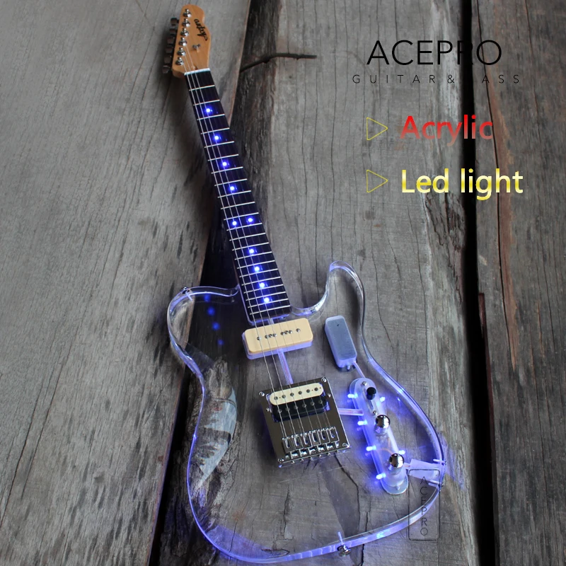 New Arrive Acepro Led Light Electric Guitar With Blue Leds, Acrylic