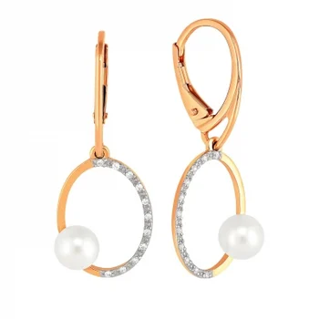 

Примаэксклюзив earrings with pearls and cubic zirconia in red gold
