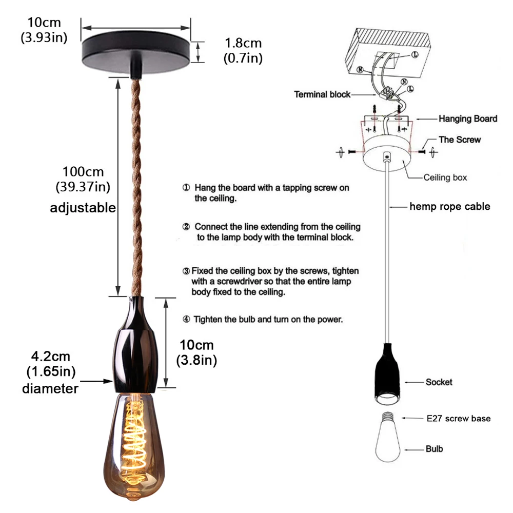  Nordic Hemp Rope Pendant Lights Fixture E27 LED Modern Creative Hanging Lamp Industrial Retro Lampe - 32954632989