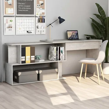 

Desk corner gray cement 200x50x76 cm in chipboard office furniture
