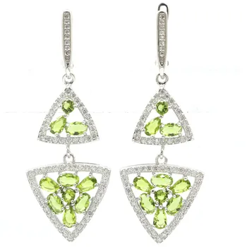 価格 54 × 19ミリメートルロングtrangle形状作成グリーンペリドットホワイトジルコン女性のためのギフトの結婚式のシルバーイヤリング