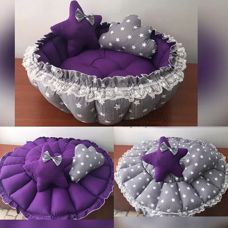 Jaju tapis de jeu bébé gris étoile violet | Motif de bébé, tapis de jeu Babynest, nid de chevet, chaise de bébé, portable, lit bébé, port