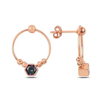 

Angemiel 925 Silver Mystic Zircon Stone Bulk Ring Studded Earrings-Rose Gold Plated