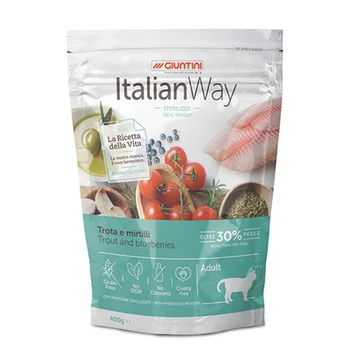 

Italian way cat food with fresh trout and ink, weight control and allergy prevention 0.4 kg 2 PCs