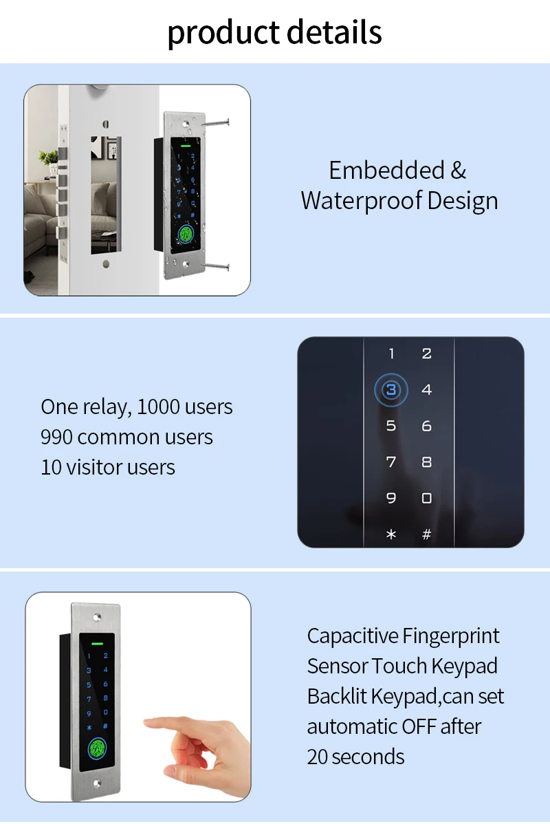 Metal Fingerprint Access Control Keypad RFID 125Khz Embedded Design Reader Secur