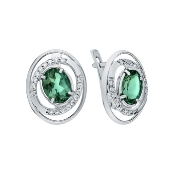 

Silver earrings with cubic zirconia and tourmaline imitation sunlight sample 925