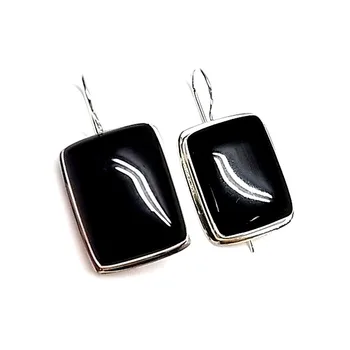 

Sterling silver earrings 925m smooth black stone square [AA8915]
