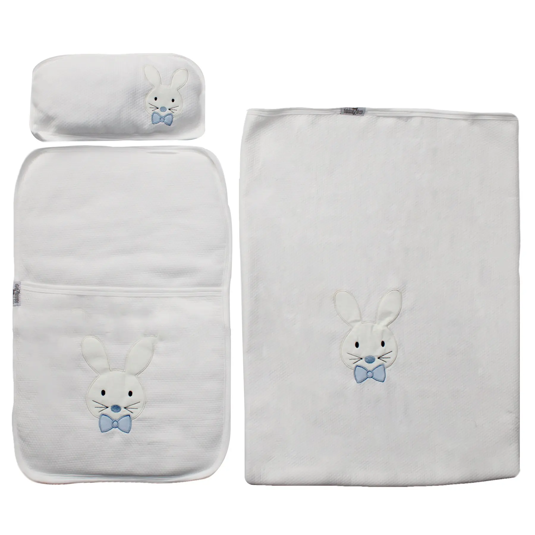 

Blue Papyonlu Rabbit Embroidered Bottom Opening + Blanket Set
