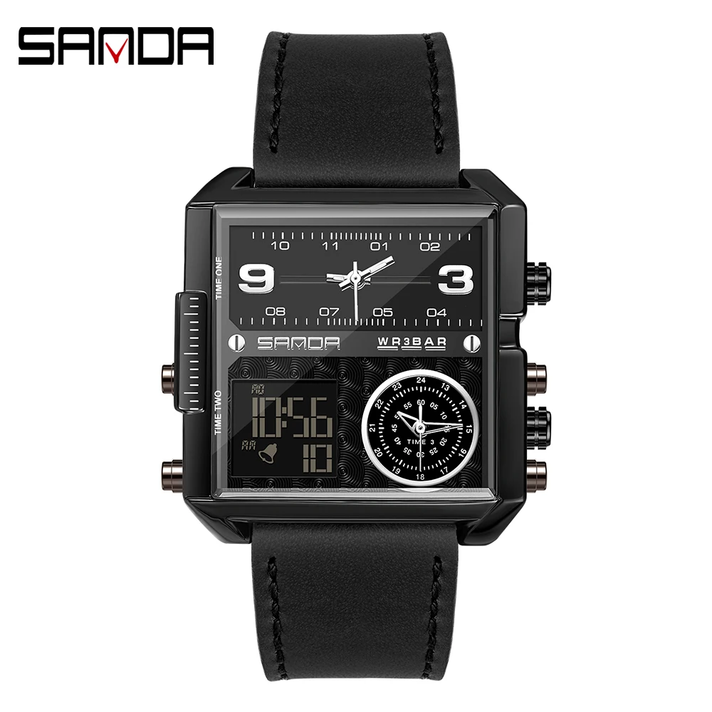 SANDA Brand casual personality Business Men's Watch Fashion square electronic watch Cool steel band luminous watch
