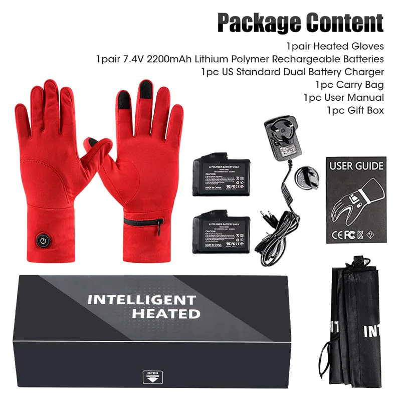 Fine heating, cycling or skiing gloves, rechargeable