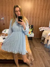 Las mujeres Rosa Vestido para damas apliques Vestido camisero de gasa de las mujeres cuello con volantes de manga larga cintura Mini Vestido de verano Vestido de