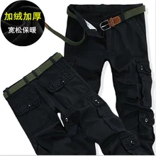 Мужские зимние брюки толстые теплые брюки Карго повседневные флисовые карманы меховые брюки размера плюс Модные свободные мешковатые мужские рабочие