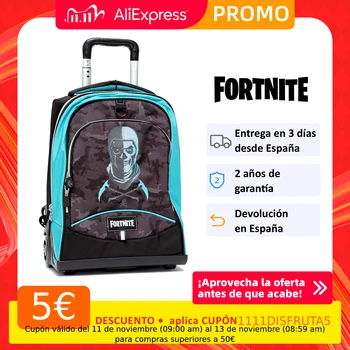

FORTNITE Mochila con trolley compacto doble cuerpo con ruedas Fortnite Skull Trooper con bolsillo.