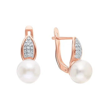 

Gold earrings with cubic zirconia and pearls sunlight sample 585