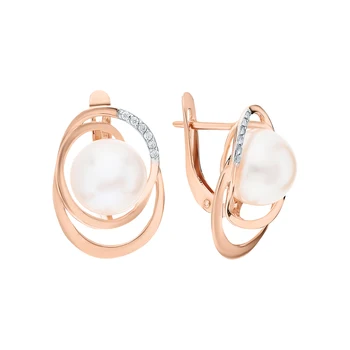 

Gold earrings with cubic zirconia and pearls cultured sunlight sample 585