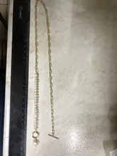 LOVOACC-collar de perlas naturales de agua dulce para mujer, cadena de eslabones gruesa dorada, cierre de palanca asimétrico, Gargantilla circular