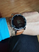 Reloj Digital deportivo para hombre, altímetro brújula barómetro 100m, correa de cuero de acero inoxidable resistente al agua