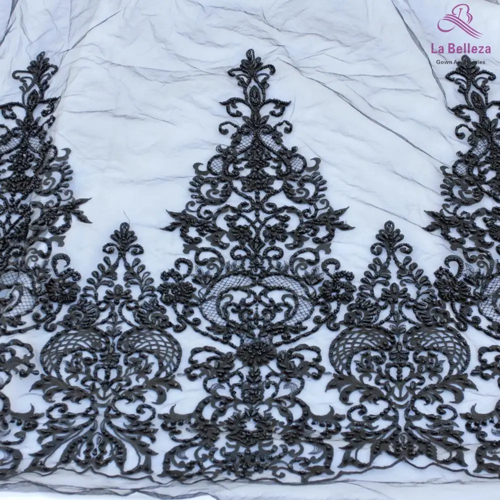 

La Belleza 2019 new 75cm width Black Bilateral Beaded sequins lace trim gorgeous lace trim for bridal accessories 1 yard