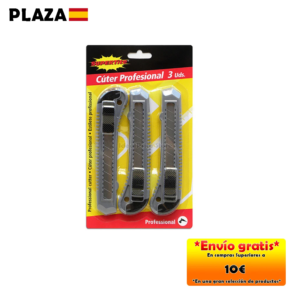 Cúter profesional, 3 unidades, resistente, sistema de bloqueo y cuchillas intercambiables