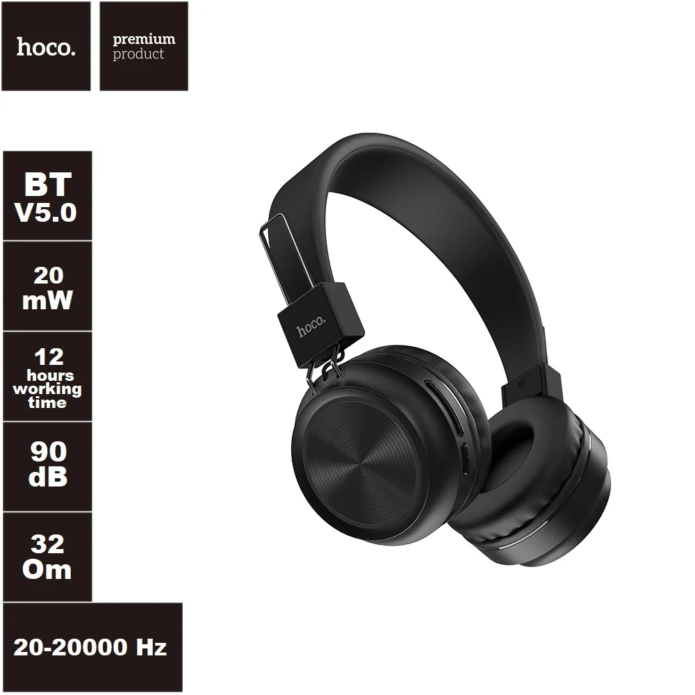 Bluetooth headset HoCo W25 promise BT 5.0 overhead (black) | Электроника
