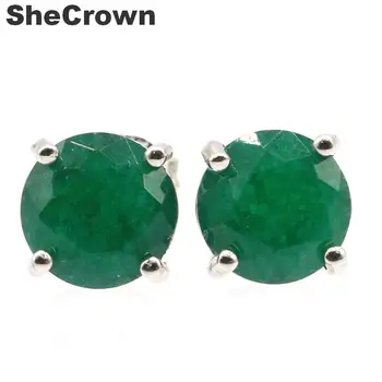 

9x9mm Beautiful SheCrown Real Green Emerald Created Violet Tanzanite Pink Tourmaline Gift For Girls Silver Stud Earrings