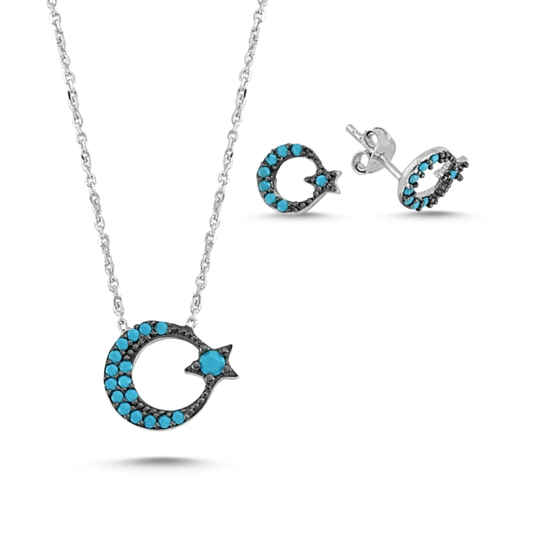 

Silver 925 Sterling Nano Turquoise Gemstone Moon Star Set