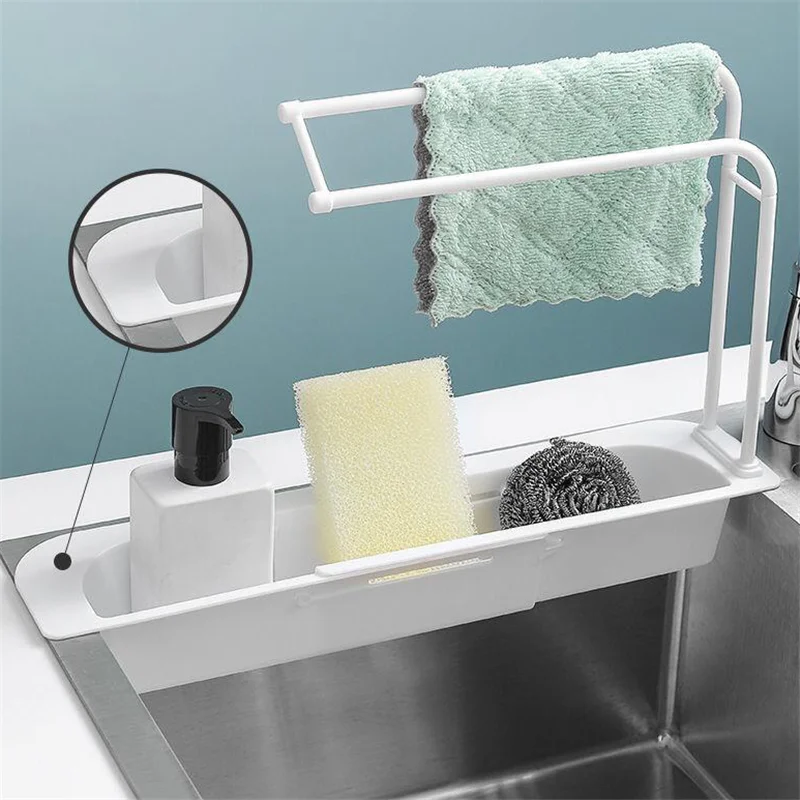 Uf0352de4fd7a45409eb9629622dbc564t Kitchen Sink Drain Rack Creative PP Gel Drainage Rack Tableware Sponge Soap Drying Telescopic Sink Holder Storage Drain Basket Mallzona