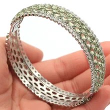 65x15 мм потрясающий большой 26,2 г Зеленый Аметист натуральный CZ женский серебряный браслет 7,5 дюймов