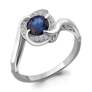 

Silver ring with cubic zirconia and nanosapphire blue.