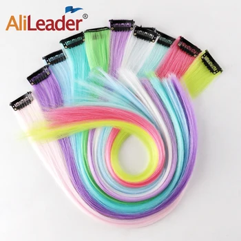 

Alileader 20Inches Single Clip In On Piece Luminous Glowing Hair Extension Pink Purple Synthetic Shining Hair In The Darkness