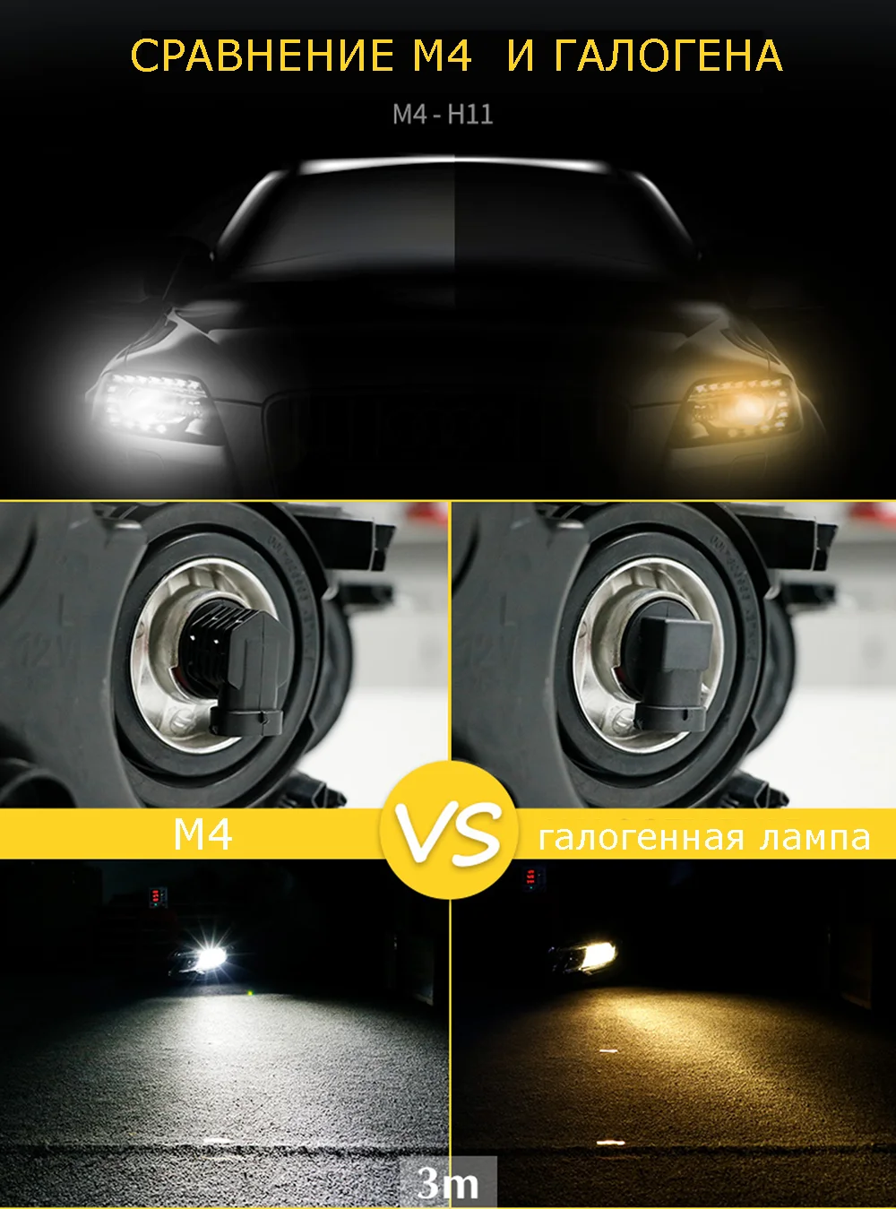 Vizant m4 цоколь h4 с чипом cree tech 4500lm 5000k