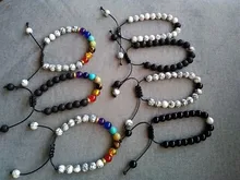 Pulsera de piedra de ojo de tigre de Lava Natural para hombre y mujer, brazalete de terapia de equilibrio curativo, joyería ajustable para rezar, 7 Cuentas de Chakra