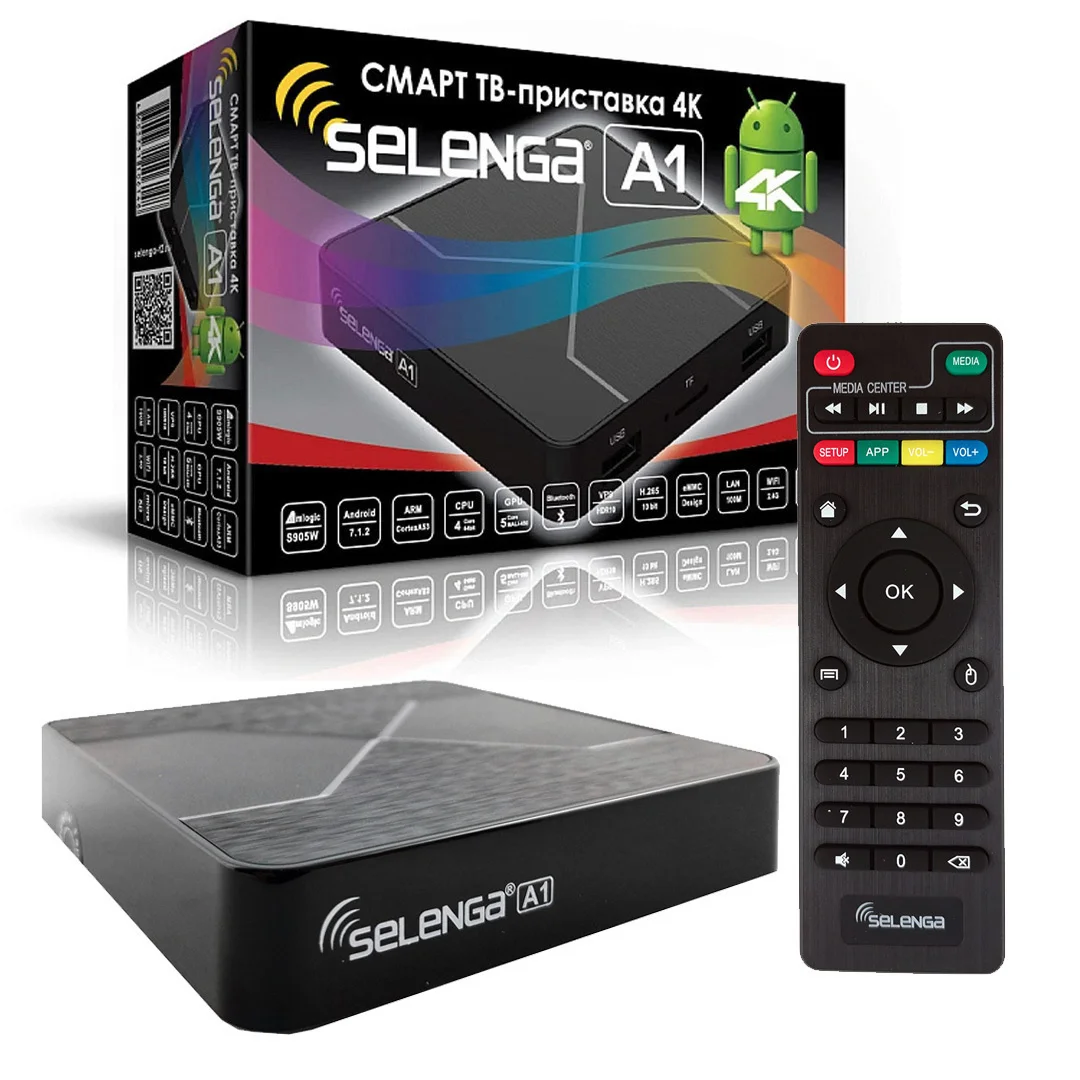 Smart TV - приставка Selenga A1 Android Amlogic S905W 1Gb+8Gb microSD Wi-Fi Bluetooth 4K UHD HDMI USB 2.0 AV LAN | Электроника