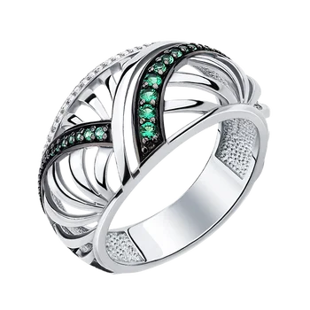 

925 silver ring with наноизумрудами and cubic zirconia Diamond-holding
